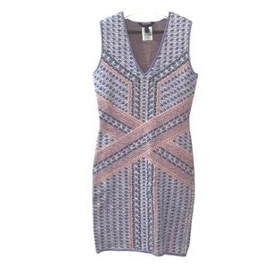 BCBG MAXAZRIA Fitted Bodycon V-neck Dress Jose Jacquard Lilac Peach Medium Party